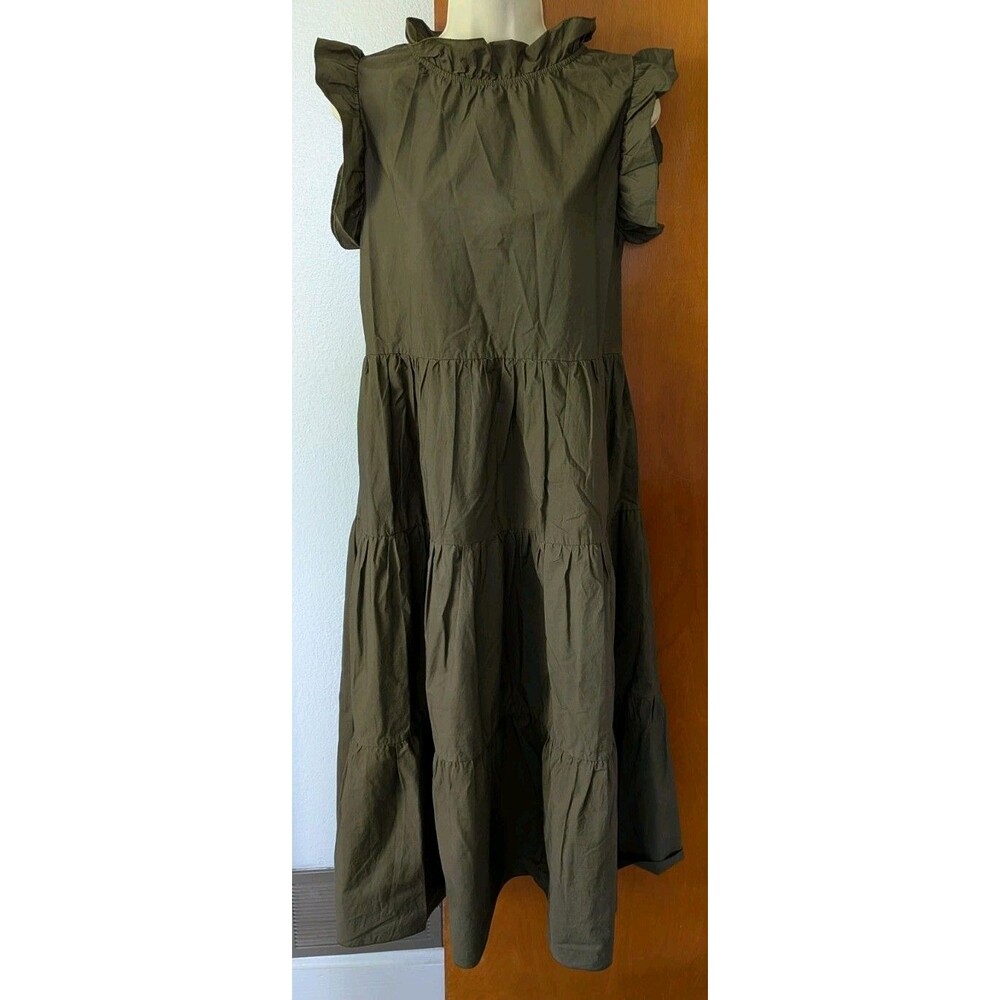 Chepe Womens Maxi Dress Size S 100% Cotton Summer Ruffle Italy Green